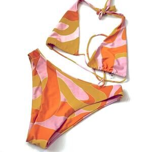 Aurelle swim pink and orange string bikini size small